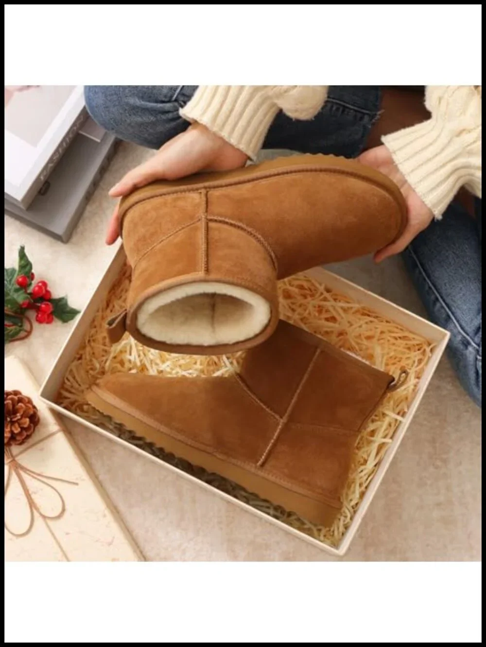 Genuine Suede Winter Snow Boots with Faux Fur Lining Ankle High Pull-On